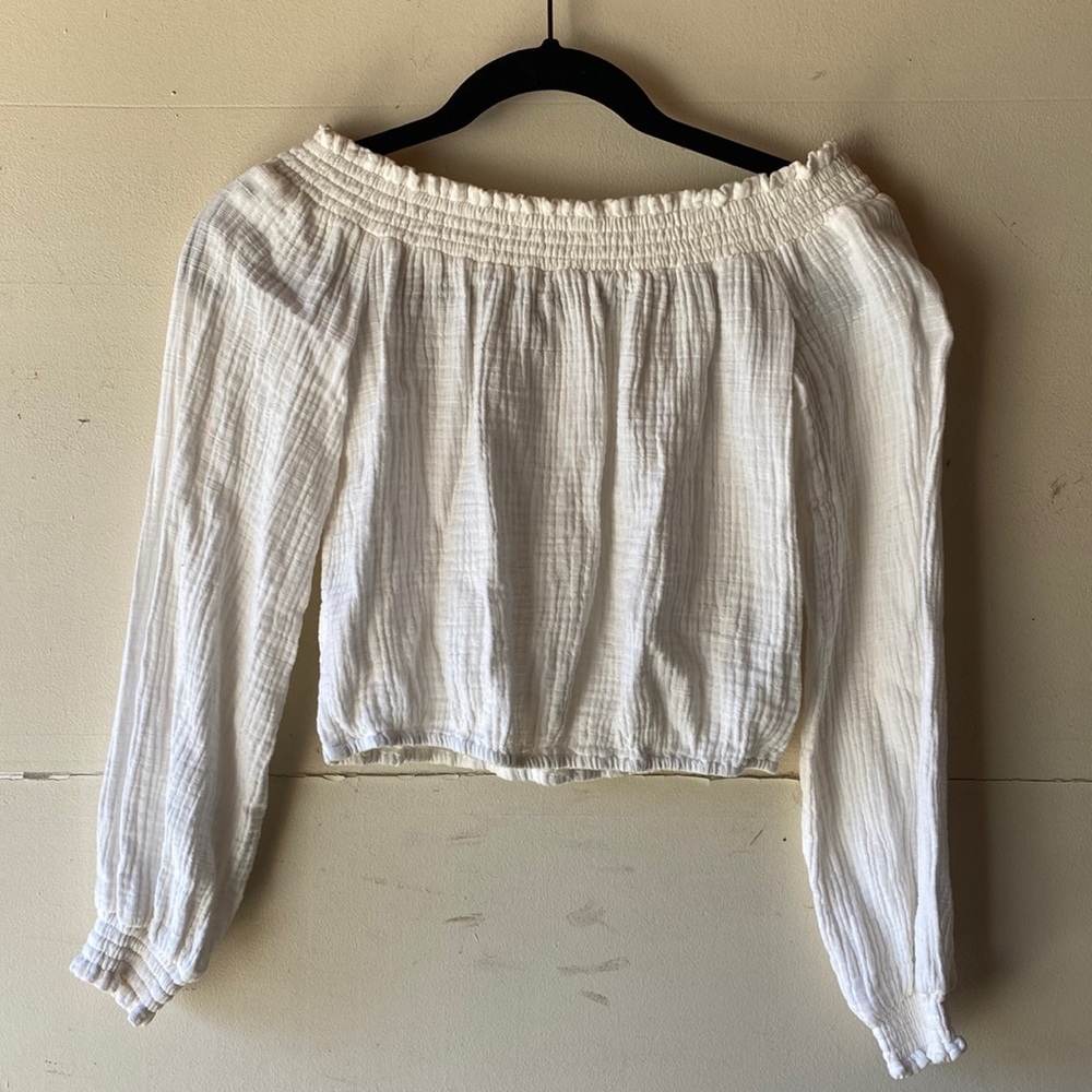 White Long Sleeve Off the Shoulder Forever 21 Crop Top
